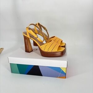 Katy Perry Platform Heels Woven Steady Ankle Strap Block Heel Sandals Yellow 8.5